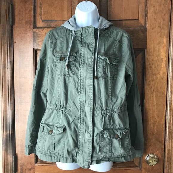 Ashley by 26 International Outerwear Olive Green Army Style Jacket w/Hood Medium - Picture 1 of 15